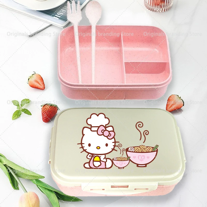 

HelloKitty Girl Lunch Box Kawaii Anime Kids Portable Bento Boxs Student Hermetic Food Crisper Single Layer Capacity Kids Gift