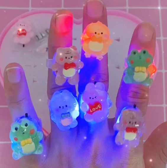 5pcs Cartoon Rabbit frog bear Animal Luminous Rings for Kids Light Finger Glowing Children Girl Party Toys Gift