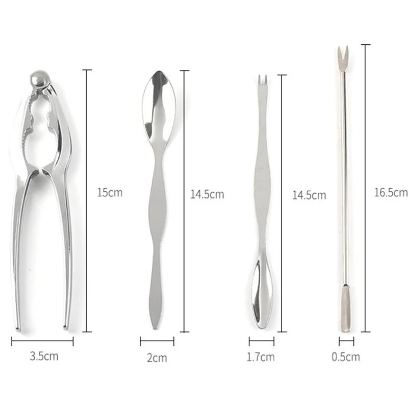 Seafood Tool Set Crab Shrimp Fruit Pliers Fork Spoon Set Nut Walnut Lobster Crab Cracker Tools Kitchen Accessories 4Pcs