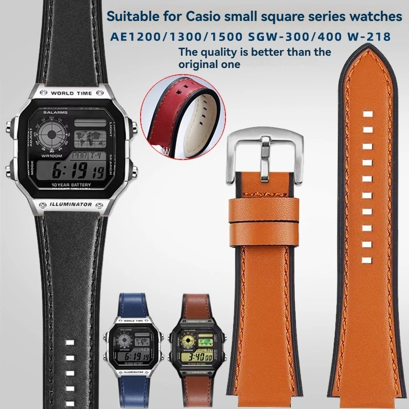 

Для Casio маленький квадратный AE1200/1300/1500 SGW-300/400 W-218 мужской оригинальный ремешок для часов из натуральной кожи аксессуары