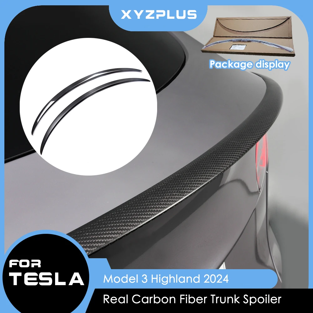 2024 Model 3 góralski prawdziwy spojler z włókna węglowego dla Tesla Model3 Highland błyszczące, matowe skrzydła bagażnika z włókna węglowego akcesoria samochodowe