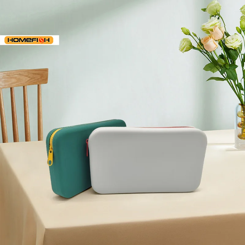 HOMEFISH Square Large Capacity Cosmetic Toiletry Bag, Multifunctional Digital Accessories Storage Organizer for Home Travel