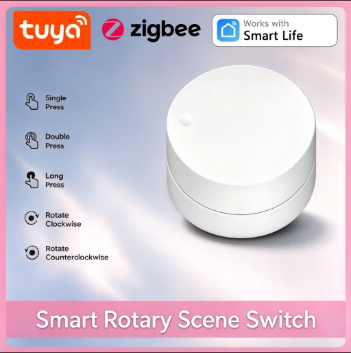 Tuya ZigBee Smart Rotary Scene Switch 5 Actions Knob Dimmer Magnetic Mount Smart Life App Home Controller Gateway Required