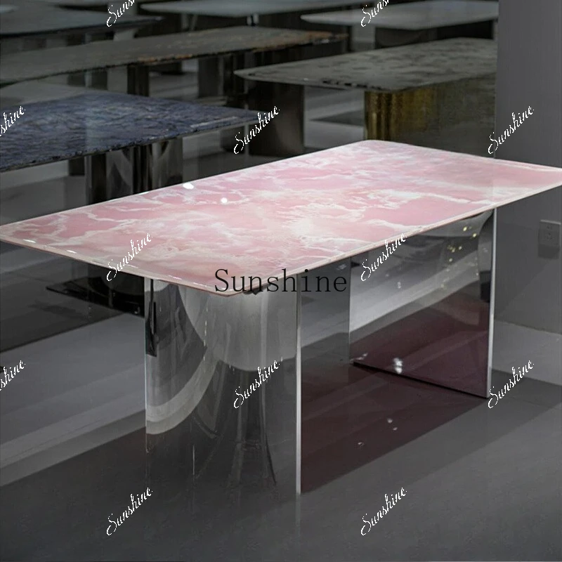 Imported natural jade powder jade haute couture living room rectangular simple dining table  FT