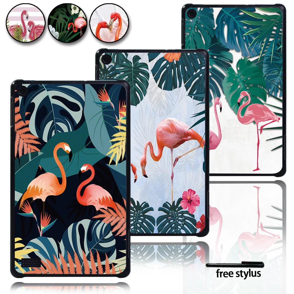 Tablet Case for Amazon Fire 7 5th Gen 2015/7th Gen 2017/9th Gen 2019 with Flamingo Print Plastic Hard Back Case