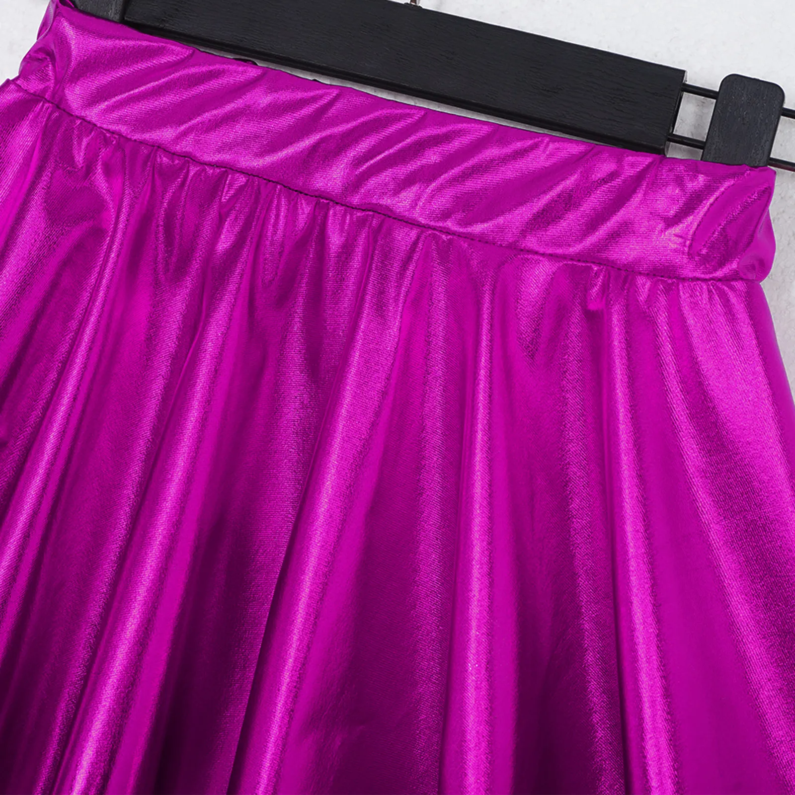 Kids Girls Competition Metallic Shiny Single Shoulder Crop Top with Elastic Waistband Skirt for Dance Performance Dance Dress