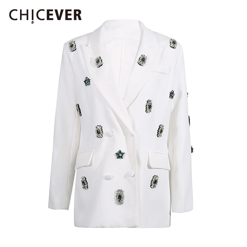 

CHICEVER черная куртка с бриллиантами, женская куртка с лацканами и длинными рукавами, свободные офисные женские куртки, осенняя мода, новый стиль