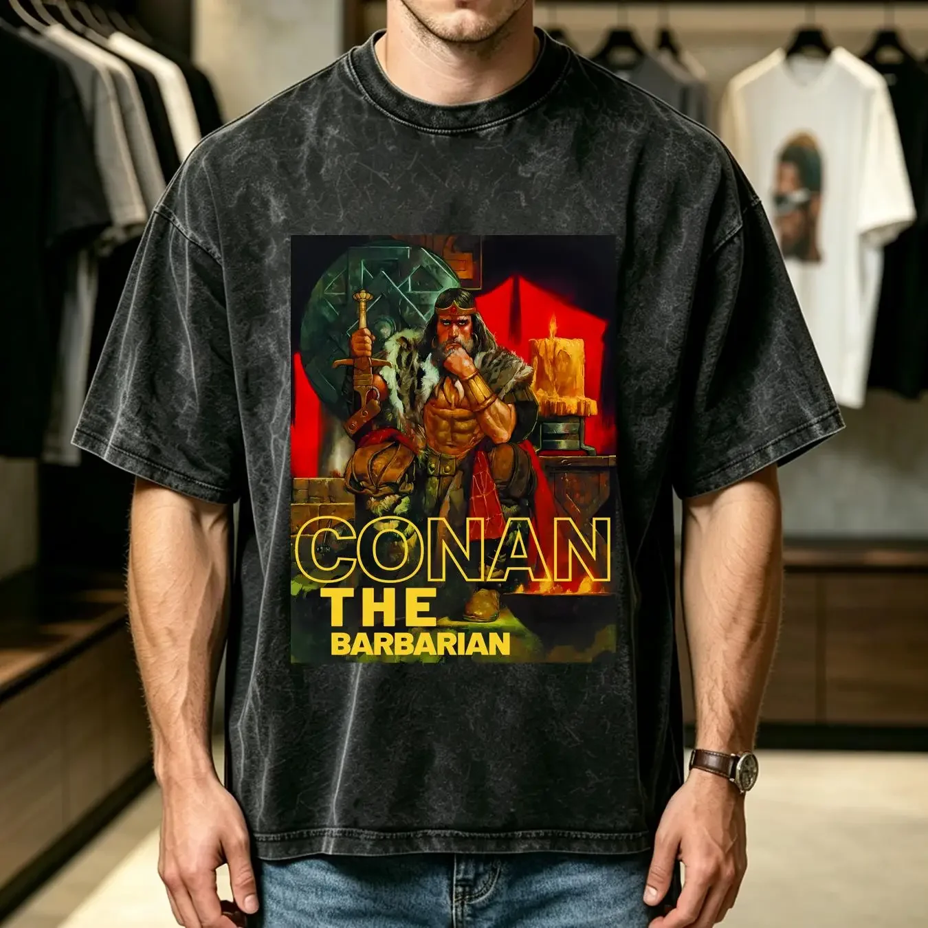 washed T Shirt Retro Conan the Barbarian Vintage Men's Son Dad Boyfriend S M L XL long or short sleeves vintage Washed homme