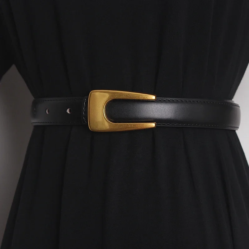 

Women's Runway Fashion Genuine Leather Cummerbunds Female Dress Corsets Waistband Belts Decoration Narrow Belt TB2560