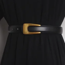 Women's Runway Fashion Genuine Leather Cummerbunds Female Dress Corsets Waistband Belts Decoration Narrow Belt TB2560