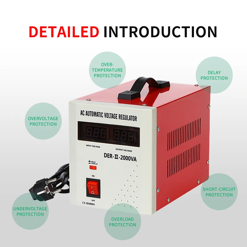 DER 2200W Single Phase LCD Display Voltage Relay Regulator 220V Stable Voltage Automat System Stabilizer 2