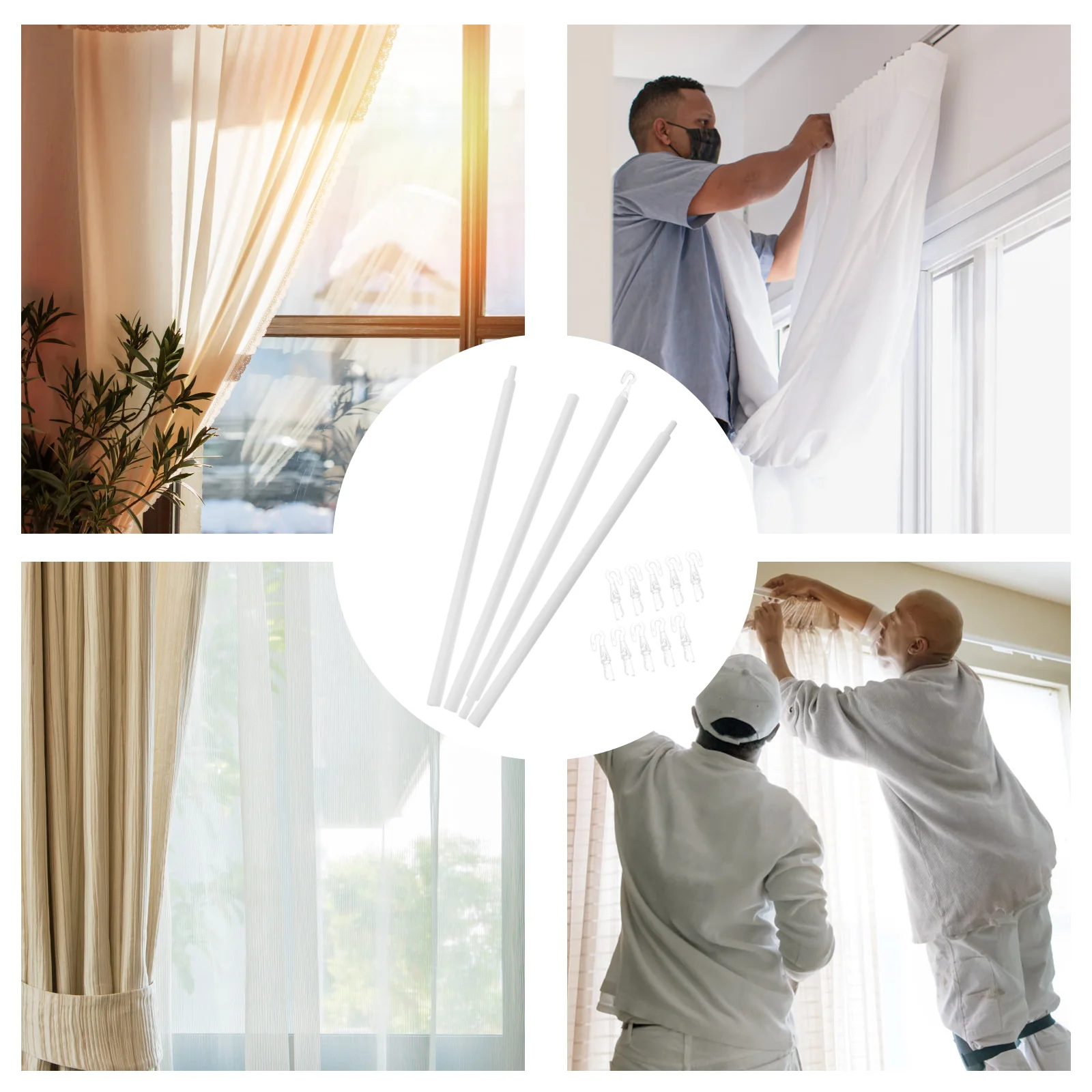 Window Blinds for Home Venetian Rod Drapery Pull Vertical Curtain Wand Plastic Tilt Hooks White Opener Pole