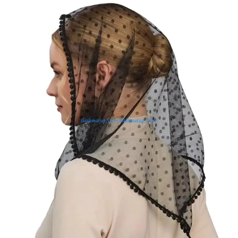 573B Beautiful Lace Embellished Veil Scarf Elegant Hair Accessory Hijab Breathable Wedding Headwear For Women Lady