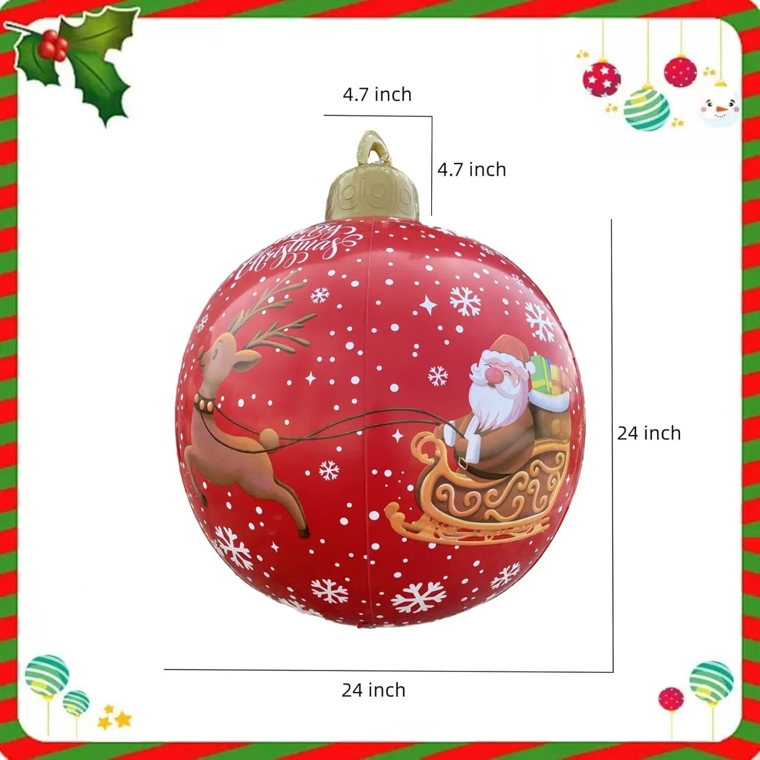 24 Inch Giant PVC Christmas Decorated Ball Inflatable Outdoor Holiday Yard Decorations Christmas Yard Decorations