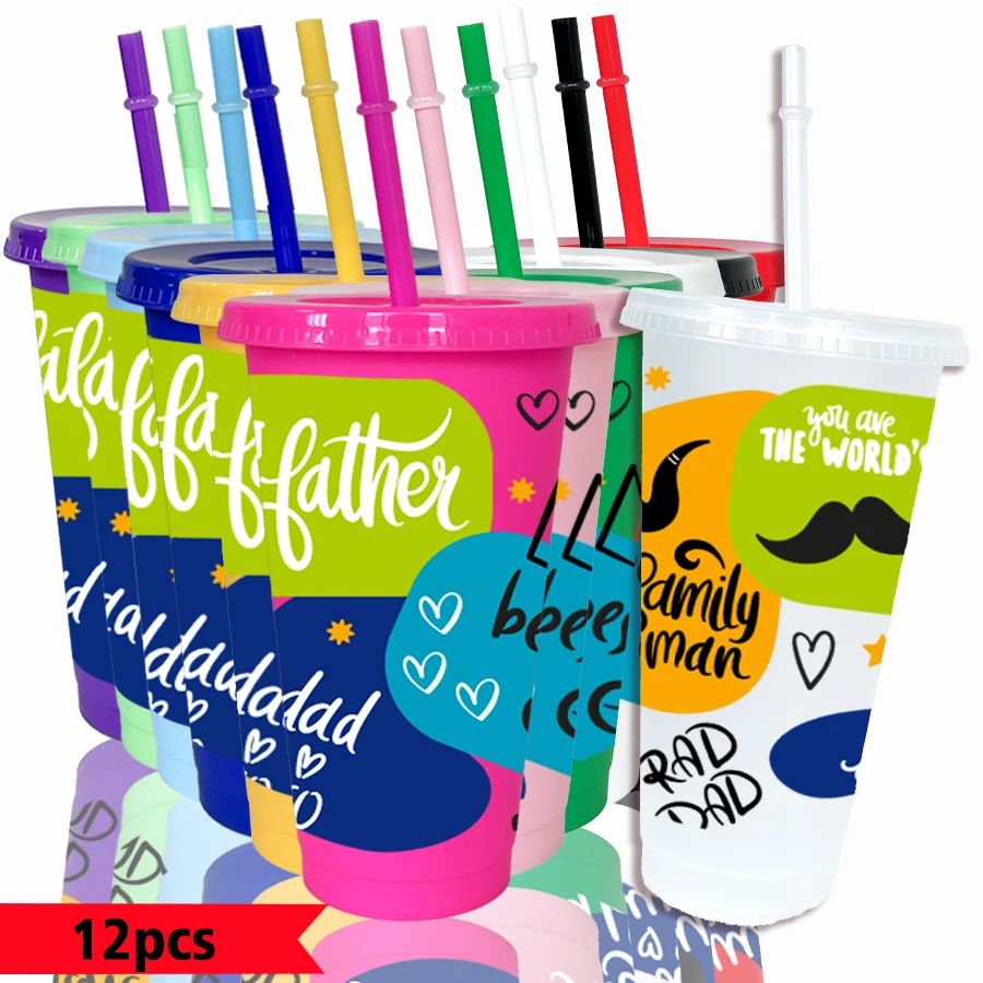 12pcs-set-beard-love-pattern-26oz-colored-plastic-party-cold-cup-back-to-school-birthday-gift-gameday-drinkware