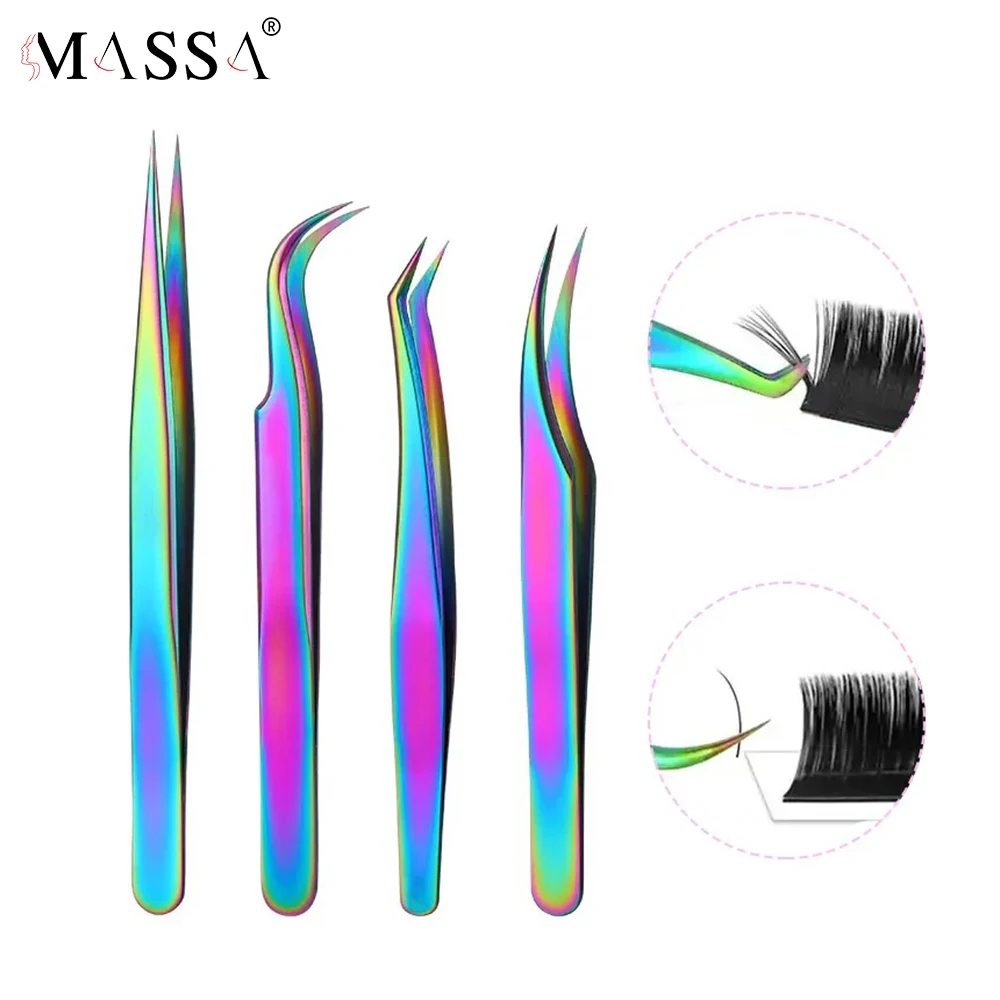 1 個レインボーまつげピンセット帯電防止まつげエクステンションピンセットファンラッシュ眉毛ピンセット湾曲ストレート優れた閉鎖