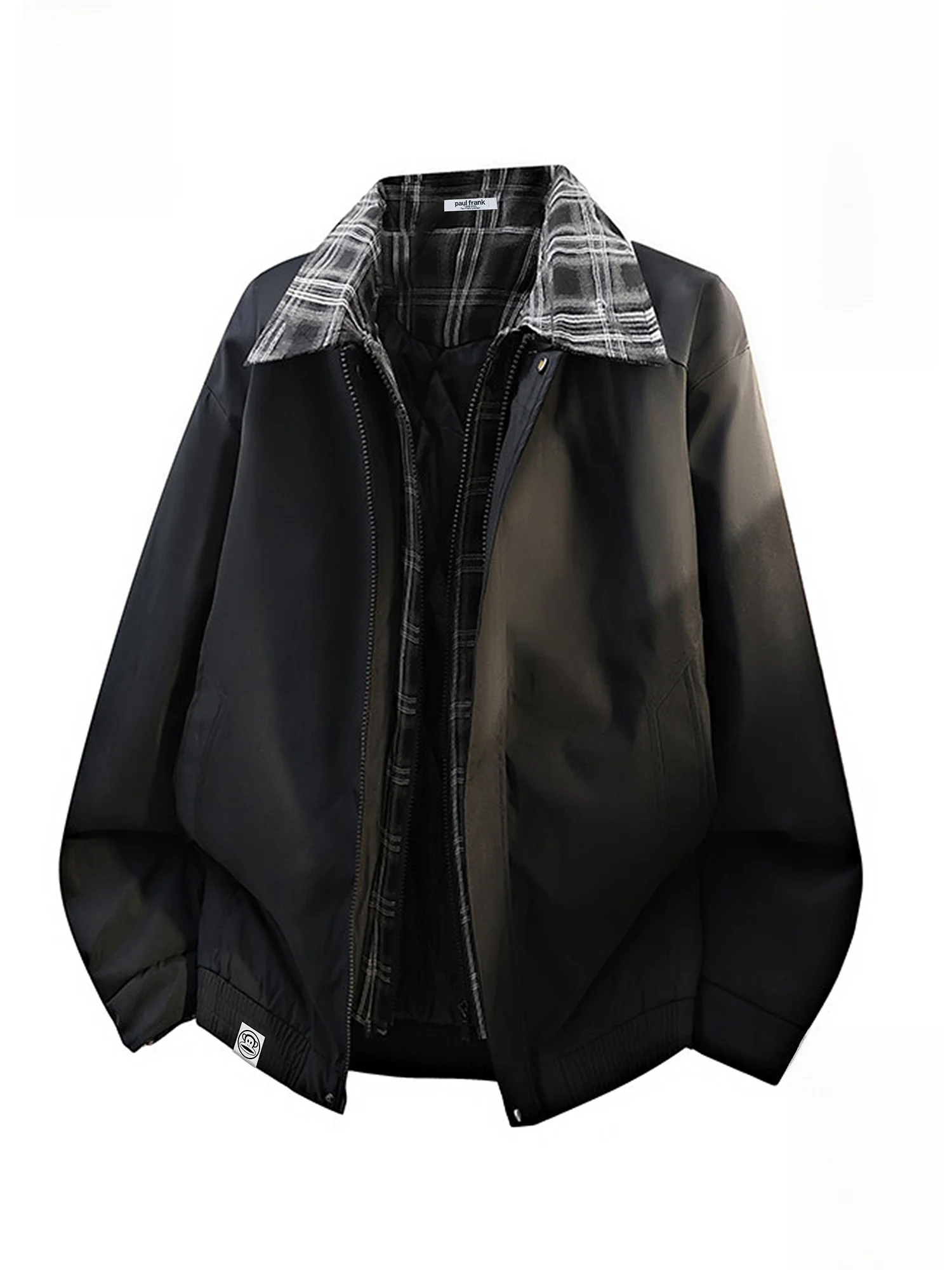 

Мужская зимняя повседневная теплая куртка Paul Frank из утолщенного фланнеля с воротником, цветными вставками, на молнии, с длинными рукавами, из полиэфирного волокна