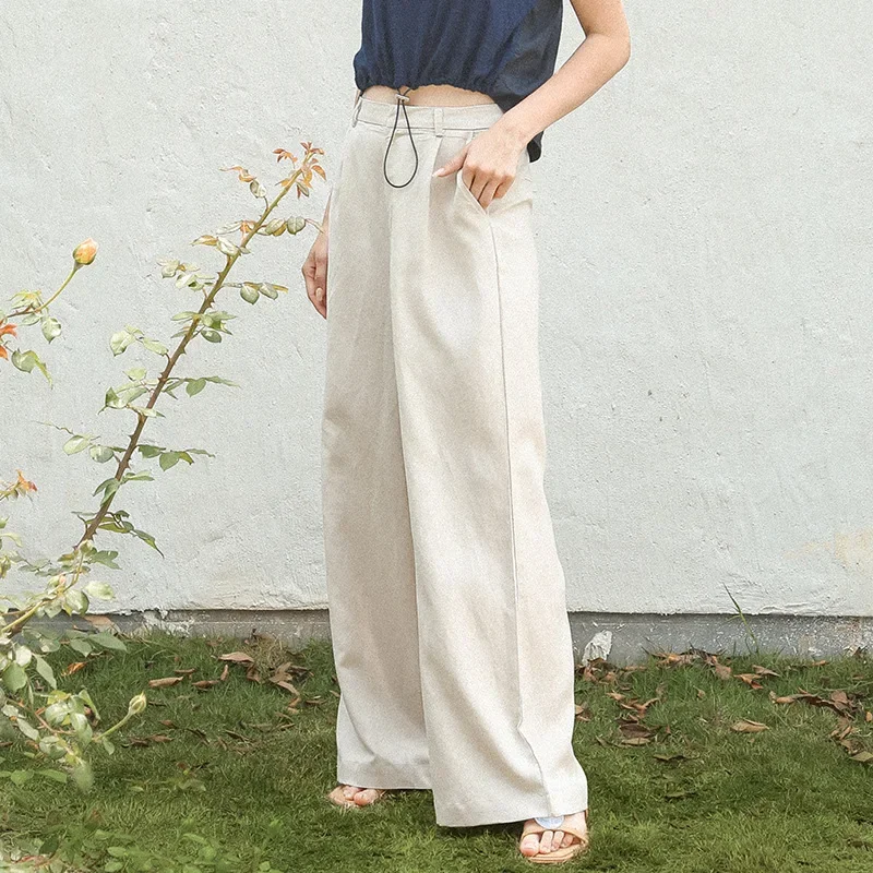 

Casual Women Ramie Pants Spring New Fashion High Wasit Wide Leg Straight Streetwear OL Trousers Sweatpants Pantalones De Mujer
