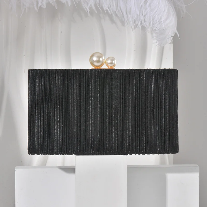 Pure Color Shimmering Fabric Clutch Bag Female Fashionable Wrinkled Evening Bag Cross-body Formal Dress Champagne Clip Purse view 2