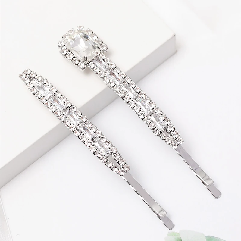 luxury silver color crystal wedding hair barrettes sparkly diamante clip for girls women Korean hair accessories