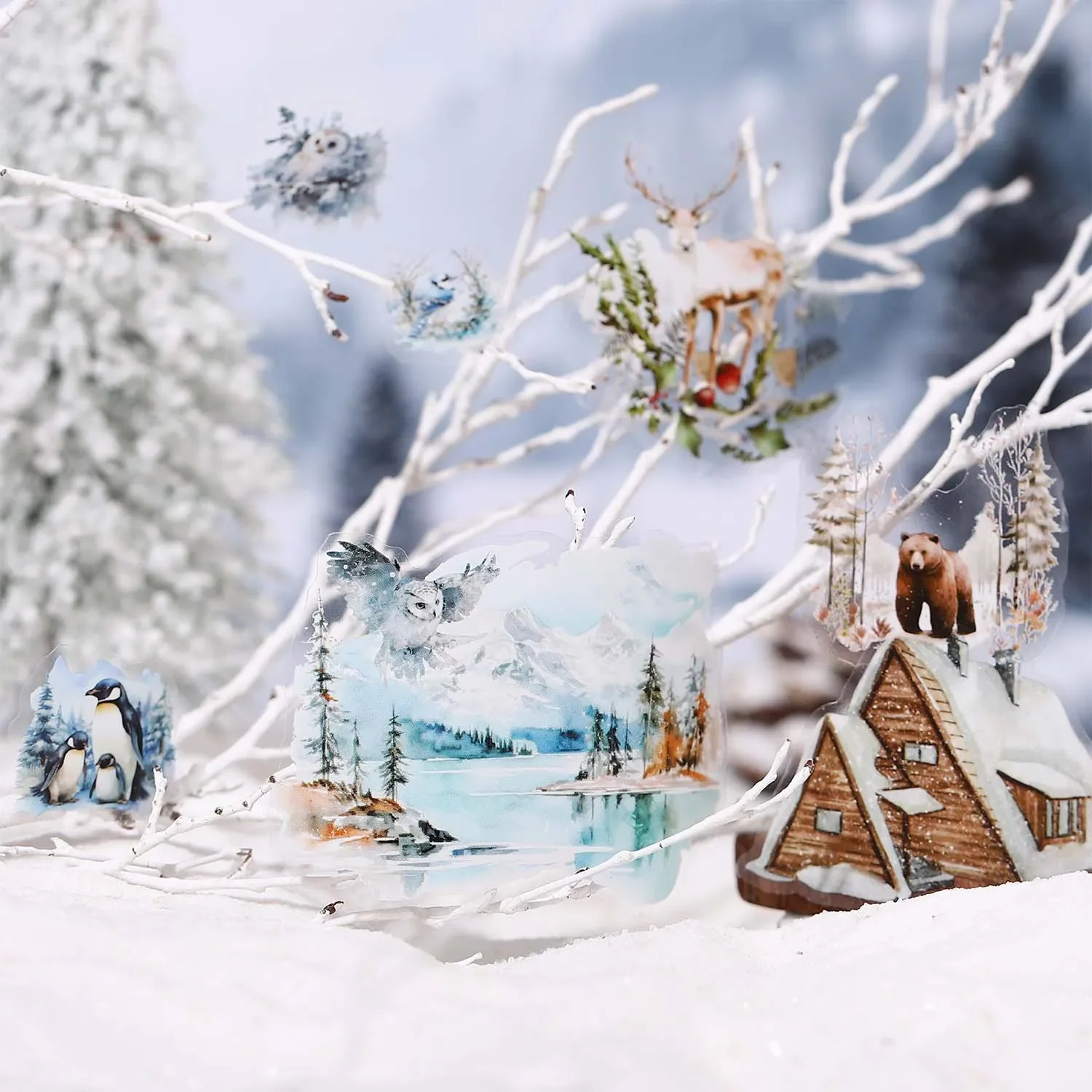 1Pc Snowy Forest Series Masking Washi Tape Winter Animals Handbook Decorative Adhesive Sticker Diy Label Scrapbooking