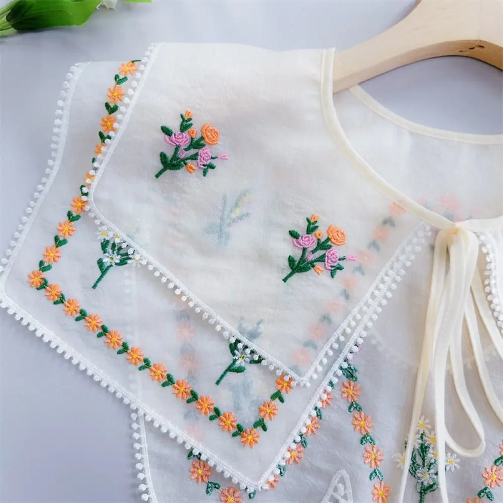 Cape Embroidered Floral Fake Collar Countryside Style Double-layer Lace Blouse False Collars Blouse Shoulders Decoration