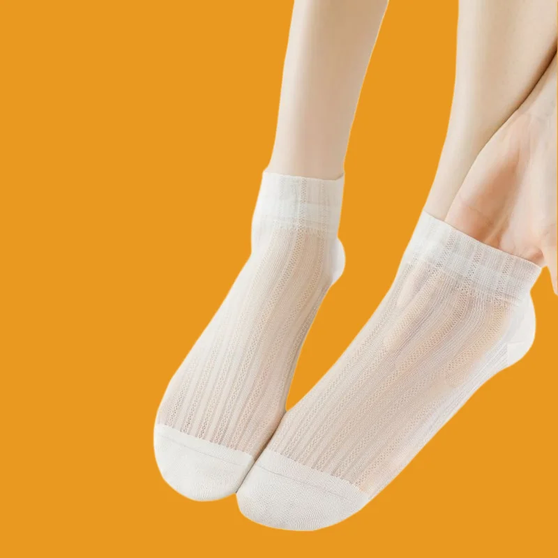 

5/10 Pairs Women's Summer Thin Comfort Ballet Style Crystal Socks Breathable No-fall Heel Lace Summer White Mesh Short Socks