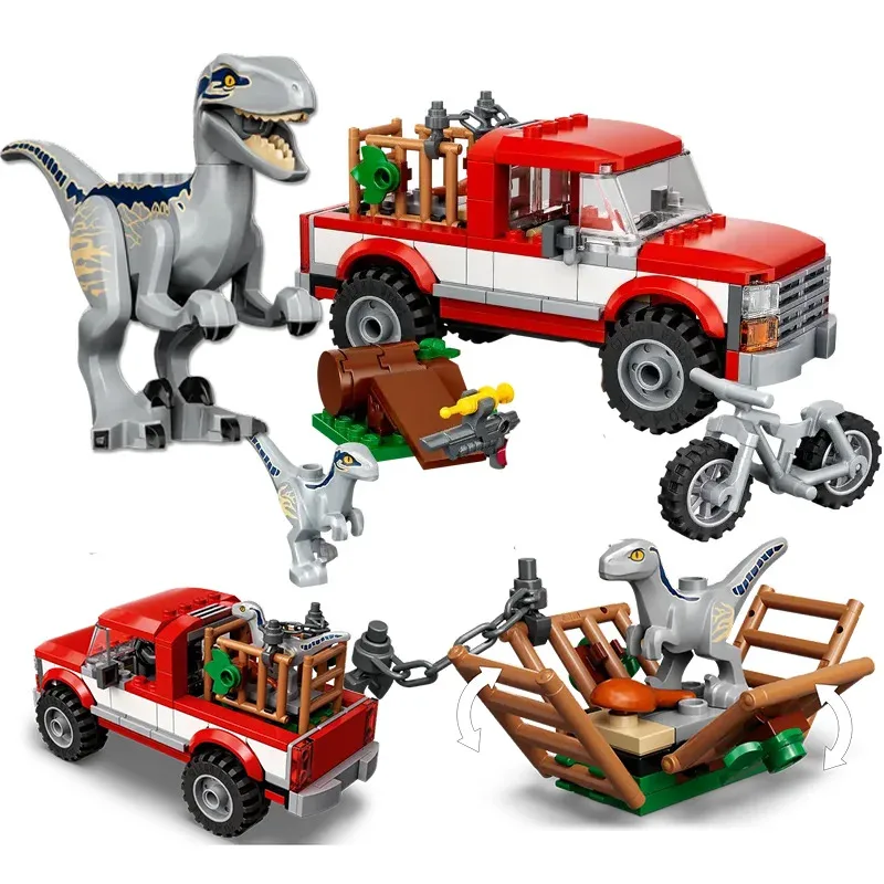 Kompatible Sets Dinosaurier-Serie, Bausteine, Blau und Beta, Velociraptor, Capture World, Kindergeschenke, zusammengebautes Spielzeug 76946