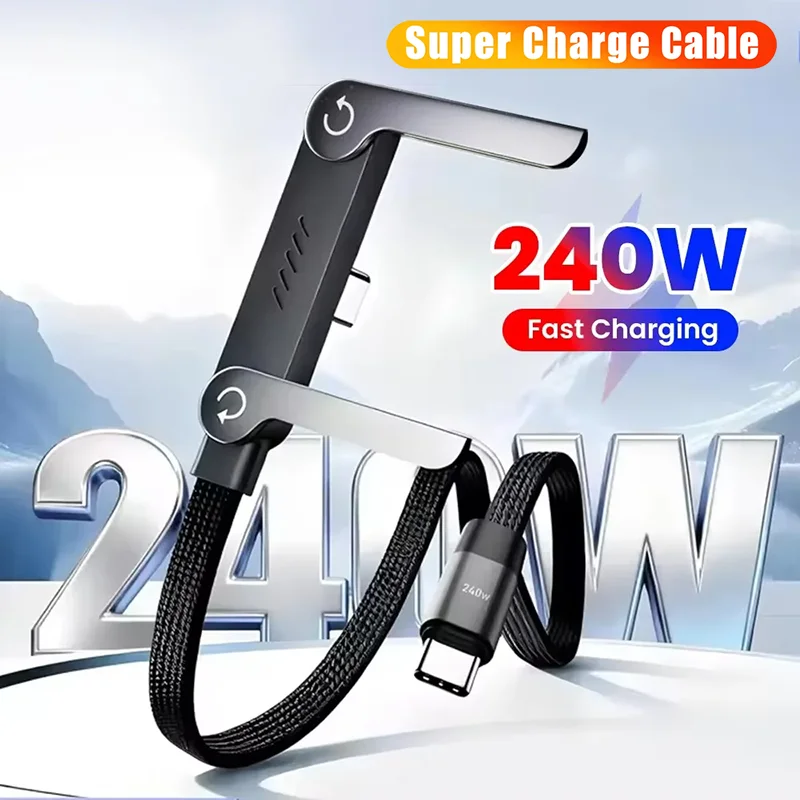 240W PD Fast Charging Type C to Type C Cable USB-C To Type-C Cable With Foldable Stand Phone Holder For HUAWEI iPhone 15 Xiaomi