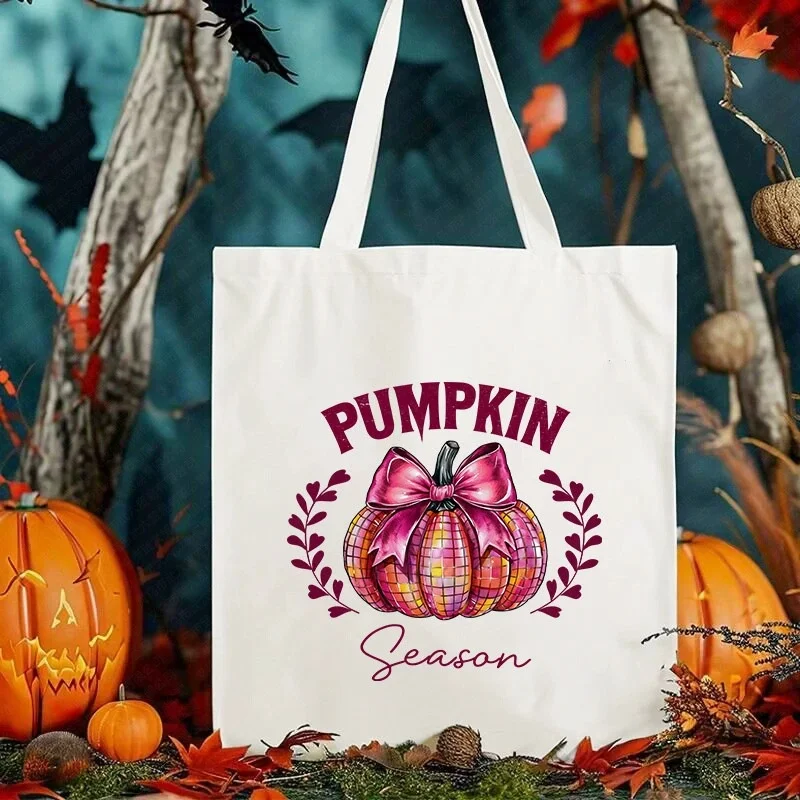 

Halloween Canvas Tote Bag Many Styles With Cute Ghost Pumpkin Floral Art Designs Reusable Shoulder Bag For Shopping Party Favors