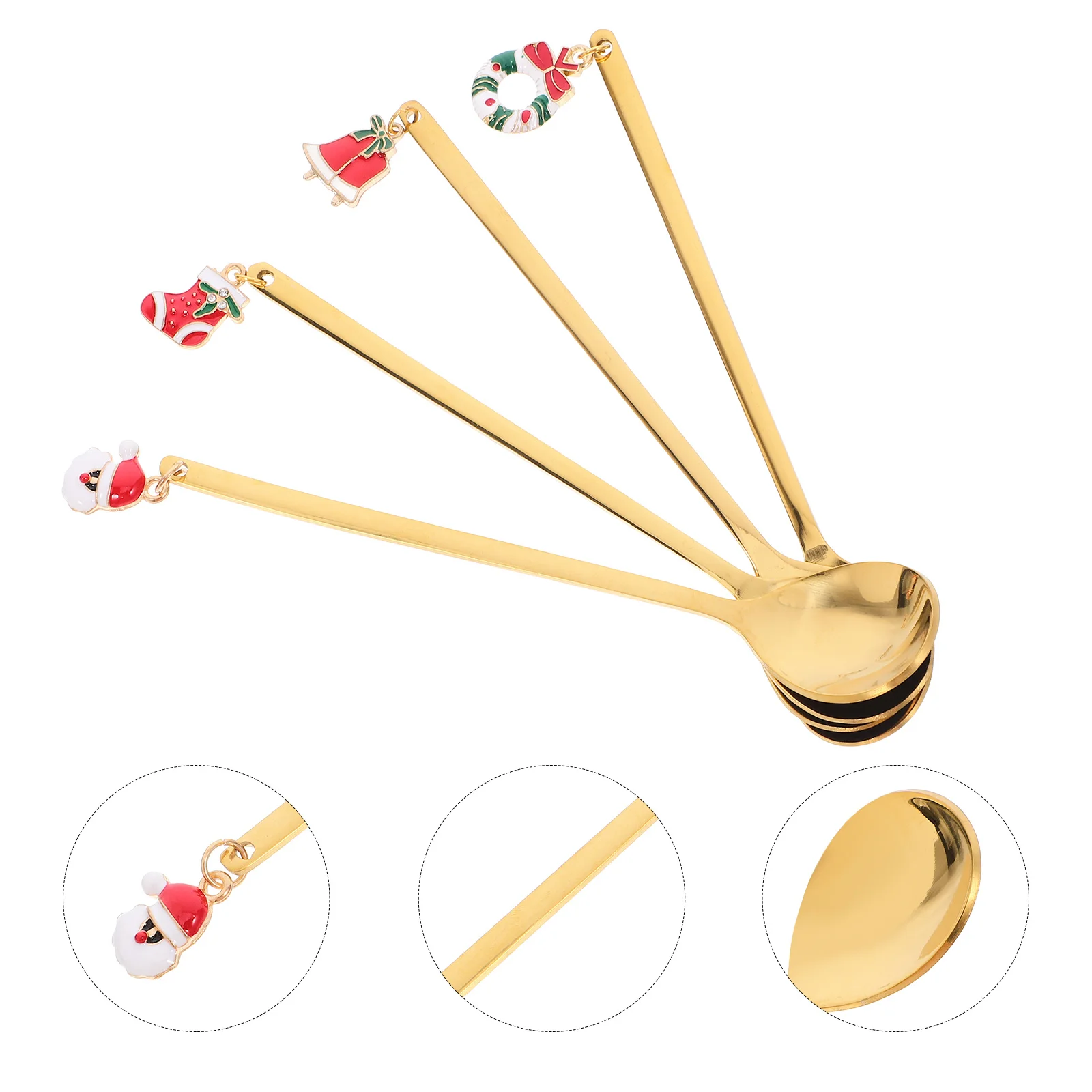 

4Pcs Christmas Elements Spoon Set Stainless Steel Multipurpose Dessert Cake Ice Cream Spoons Safe Convenient for All Occasions