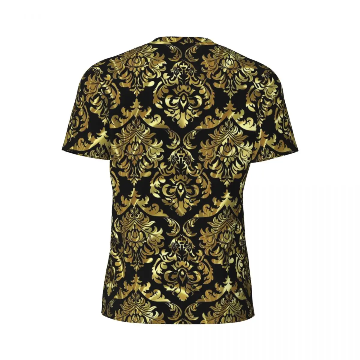 Gym T-Shirt For Man Baroque Floral T-Shirts Trending Black And Gold Summer Tees O Neck Y2K Funny Design Clothing Gift