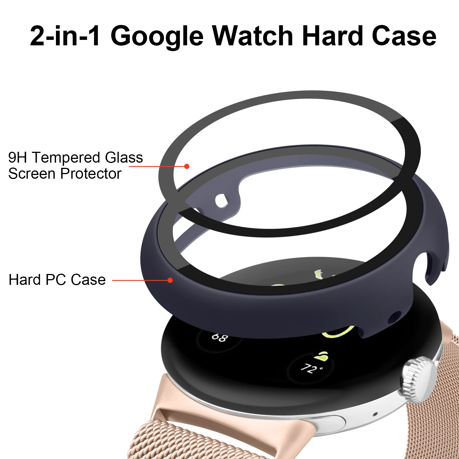 PC Glass Case For Google Pixel Watch 2 Cover Full Smart Watch Screen Protector Bumper Shell Pixel Watch Watch Case Accessories