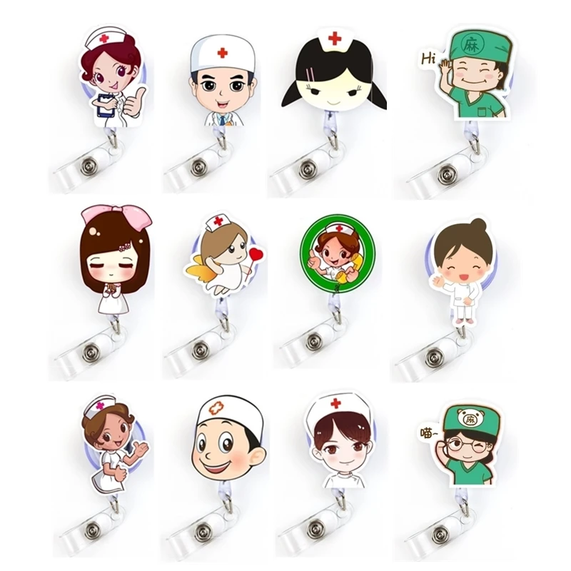 Medical Workers ID Tag Chest Pocket Card Clips Nurses Doctors Work Card Retractable Badge Reel Employee's Card Tag Clips