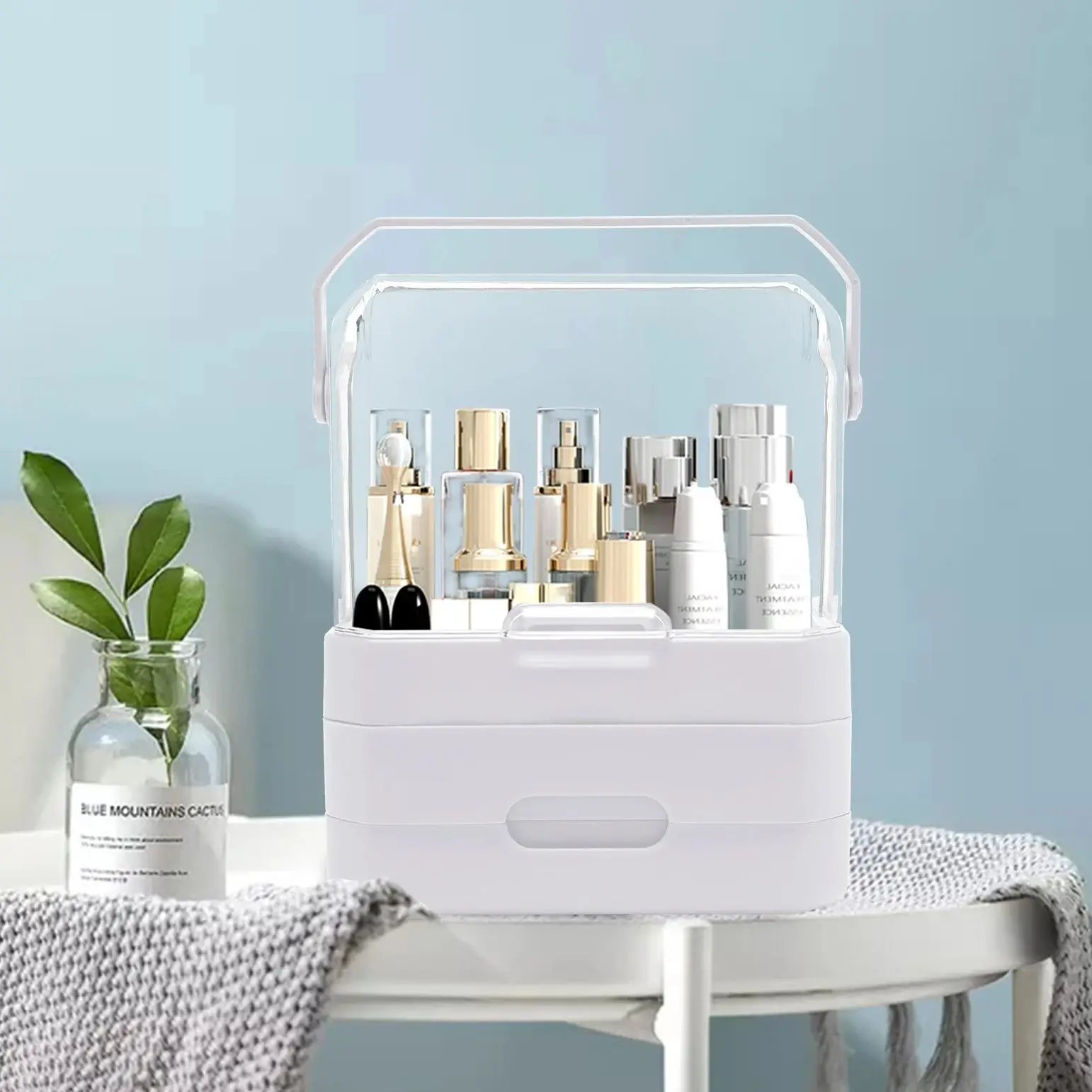 Storage Box for Skincare and Jewelry on Countertop (White),Makeup Organizer for Vanity