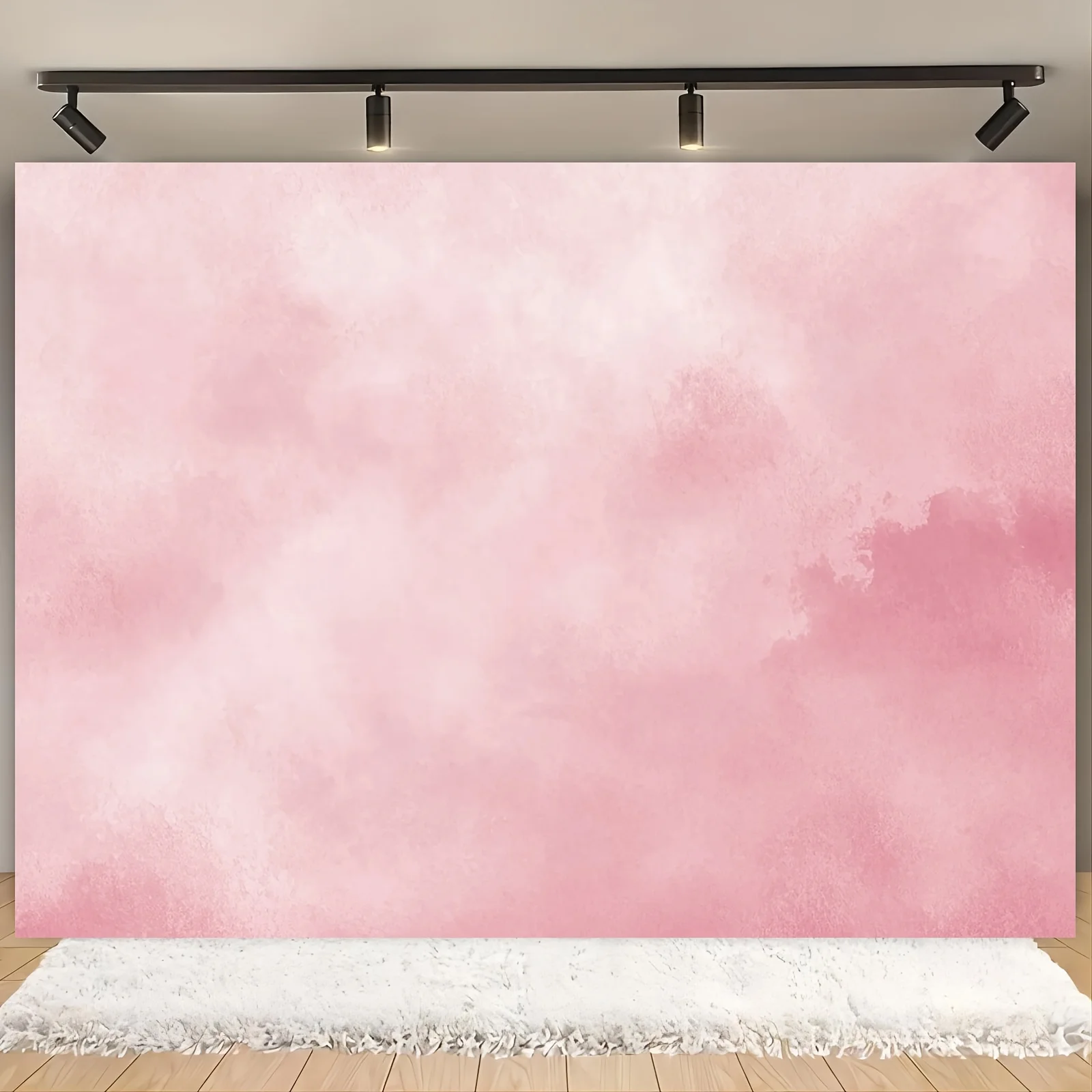 

One 2D flat pink watercolor polyester background cloth with pastel design, suitable for weddings, birthdays and photography