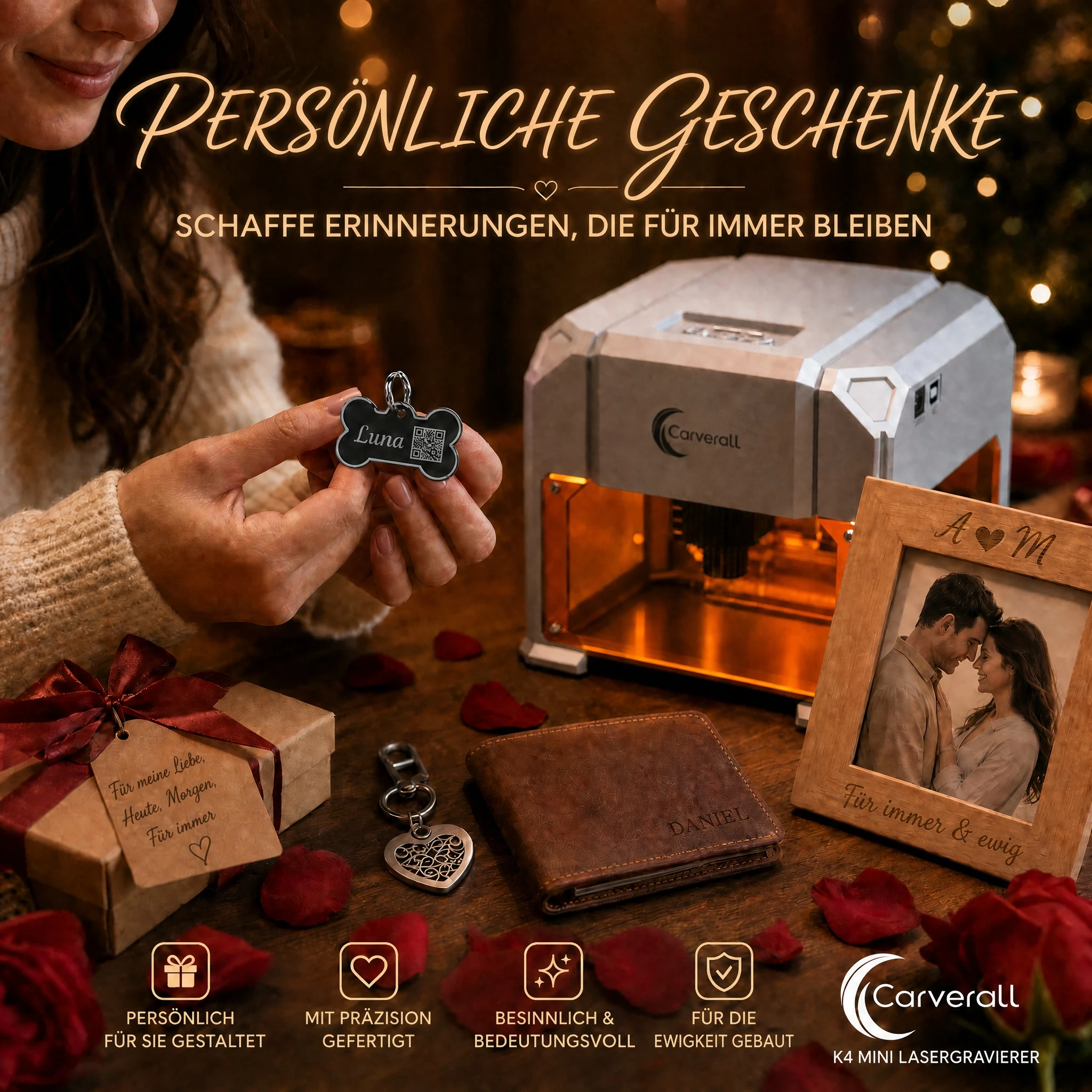Carverall K4 3W Lasergravierer, Tragbare Mini-Graviermaschine mit WiFi-App-Steuerung und USB, 80 x 80 mm, Bis zu 0,01 mm Präzision, für Holz, Bambus, Leder, Papier, Karton, DIY-Geschenke, Einsteigerfreundlich – Detail 20