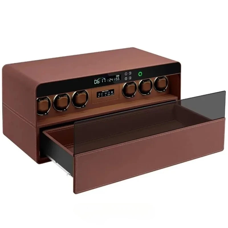 Led Fingerprint Lock Silent Digital Glass Window Leather Rotating Case Display Storage Safe Box Watch Winder with Jewelry Vault