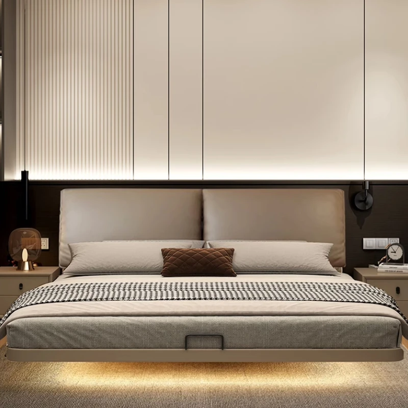 صالة تخزين سرير مزدوج للبالغين ألواح أمامية منزلية صلبة سرير مزدوج أثاث غرفة نوم عائم حديث من Muebles Para Hogar