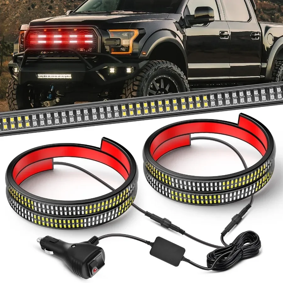 

2PCS 24 inch Truck Grill Strobe Lights Strip with 384 LED Emergency Light Red White Flexible Side Flashing Warning Caution Safe