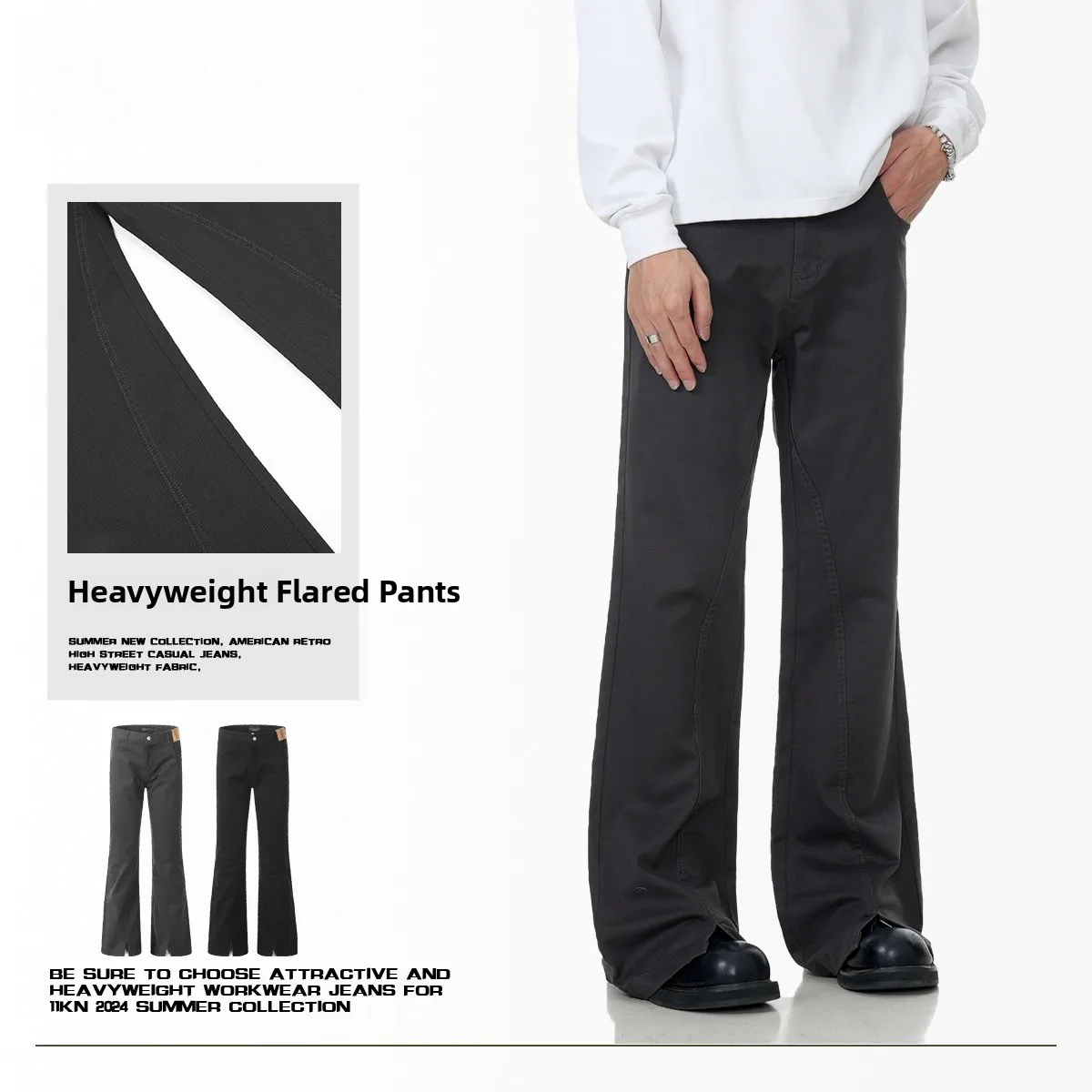 

American Retro Flared Jeans Slim Straight Leg Long Pants Cotton Blend Material mid Waist Loose Fit ular Brand Split Design