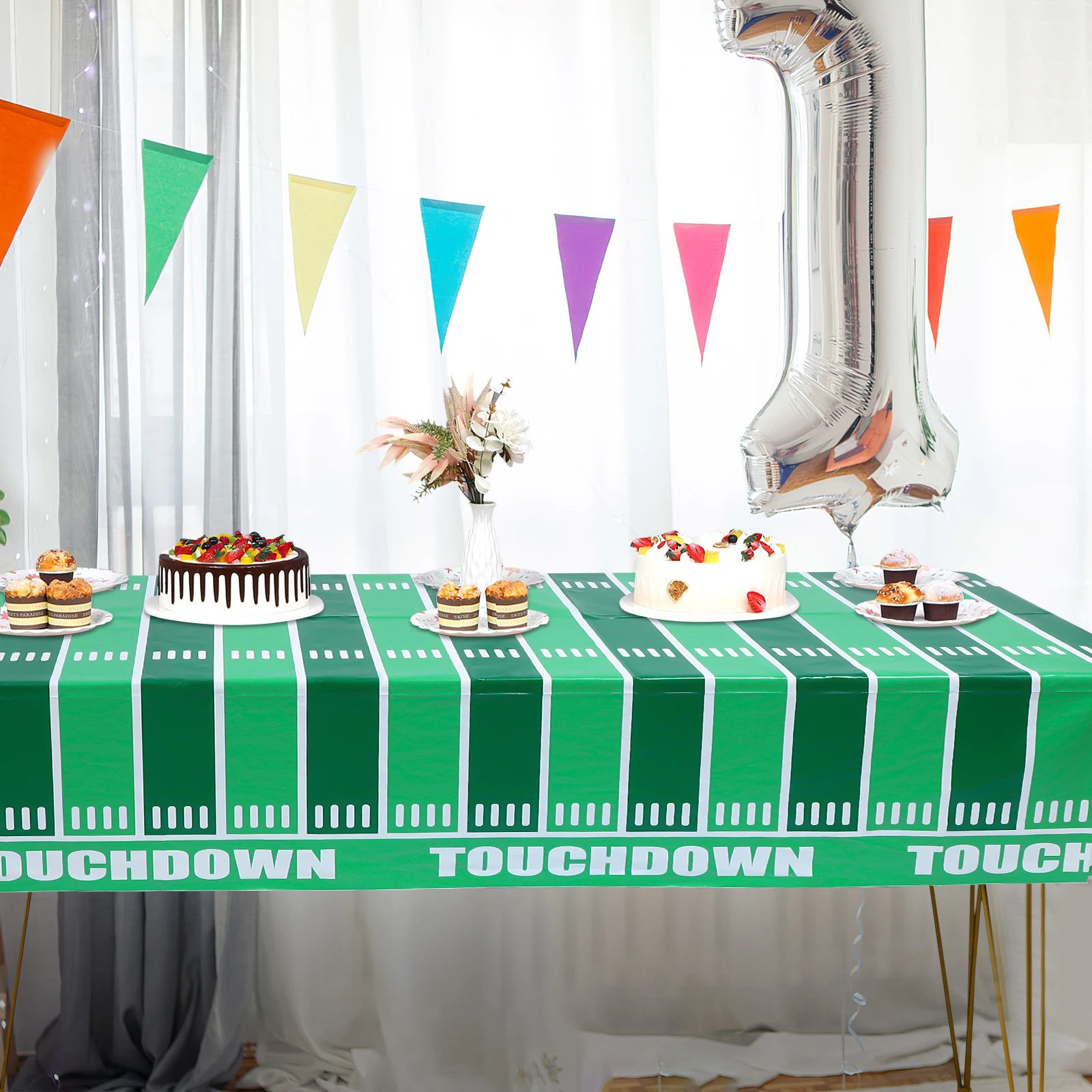 

2Pcs Disposable PE Tablecloth Football Rugby Theme Green Brown Rectangular Football Party Tablecloths Party Protective Cloth
