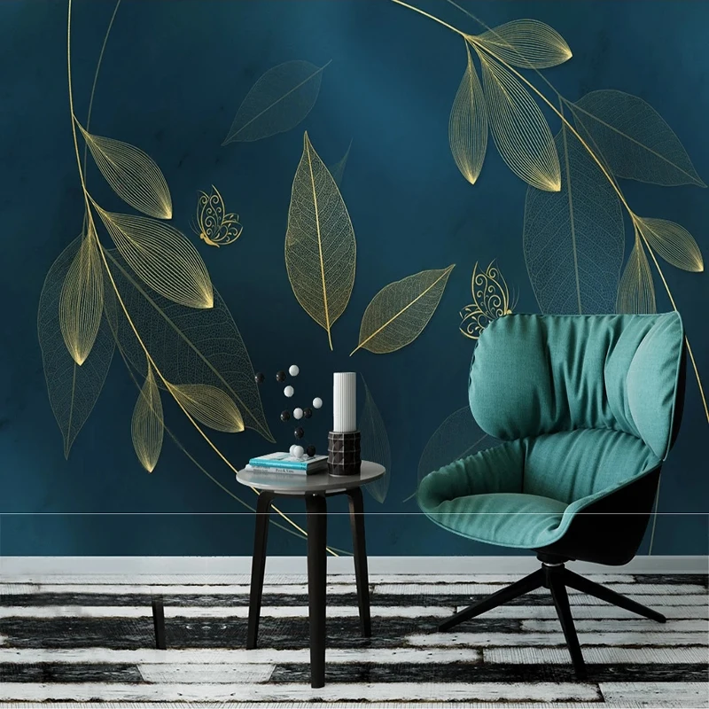 

Custom 3D Hand-Painted Butterfly Mural Wallpaper with Leaves, European Style Background Wall Art for Bedroom & Living Room Decor