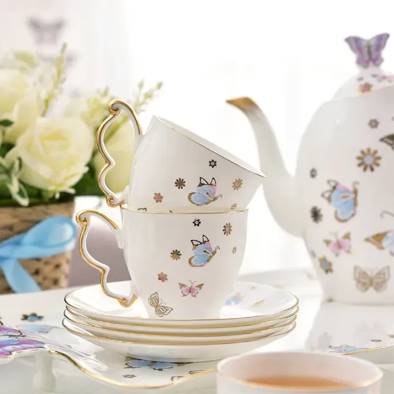 Exquisite Porcelain Tea Set Ceramic Coffee Cup Set Eco Friendly Drinking Ware Luxury Elegant Retro British Style