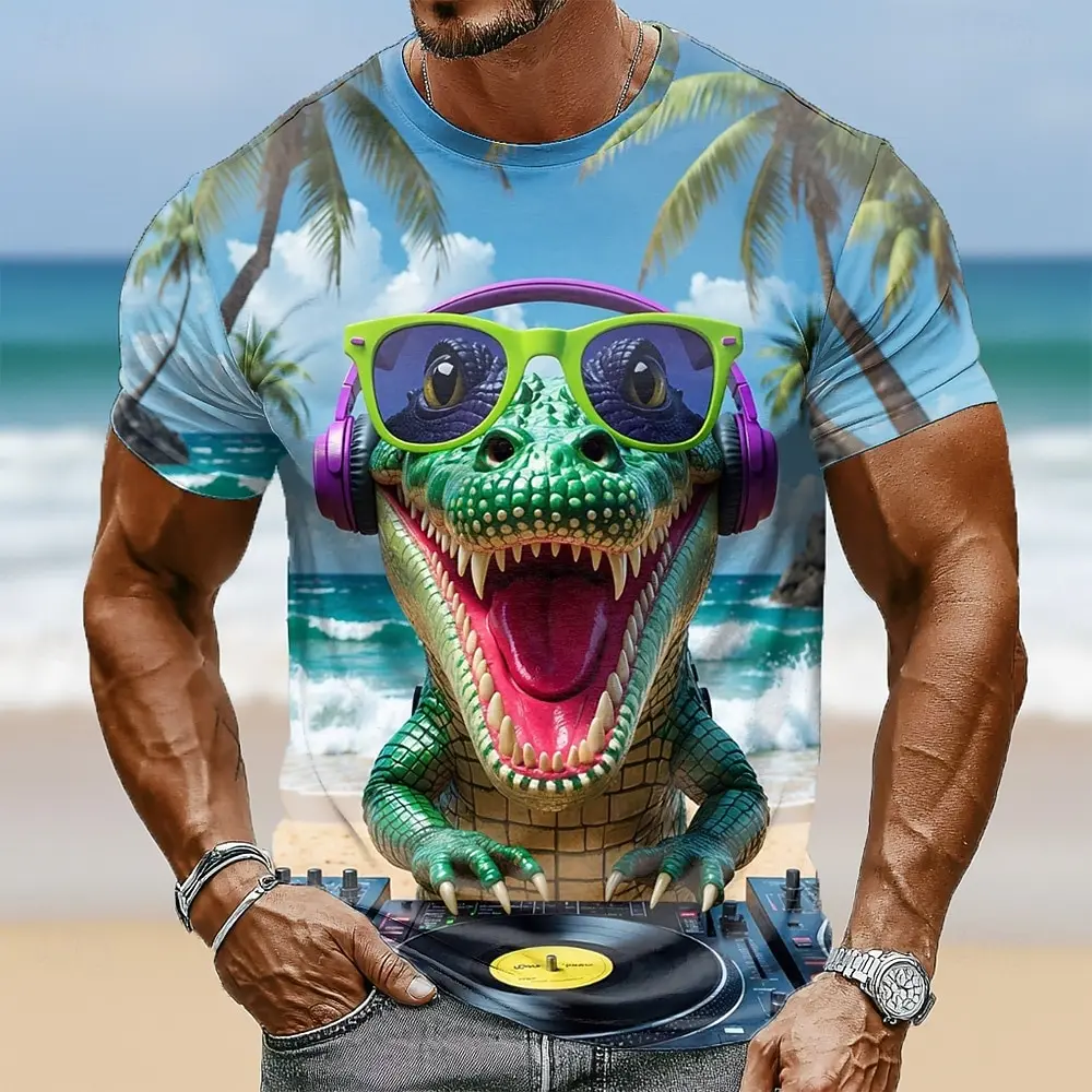 Funny Men's Beach Crocodile Graphic T-shirt Novelty 3D Shark Print t shirts Fashion Cool Party Short Sleeve Tops Summer Clothing