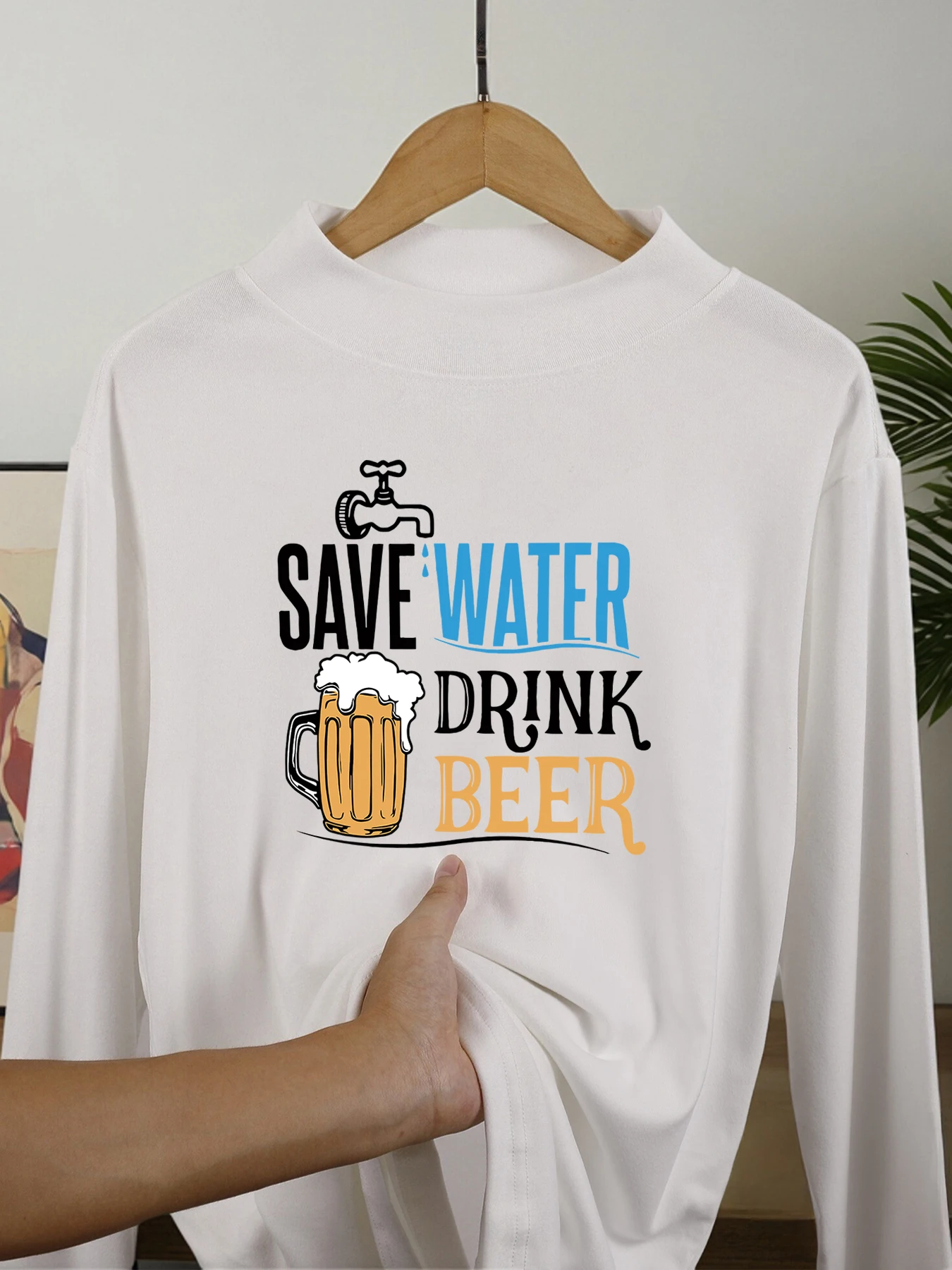 توفير المياه شرب البيرة طباعة رجالي عادية قاعدة طبقة لينة المخملية الصوف كم طويل قميص صالح رشاقته البلوز مريح وهمية الرقبة