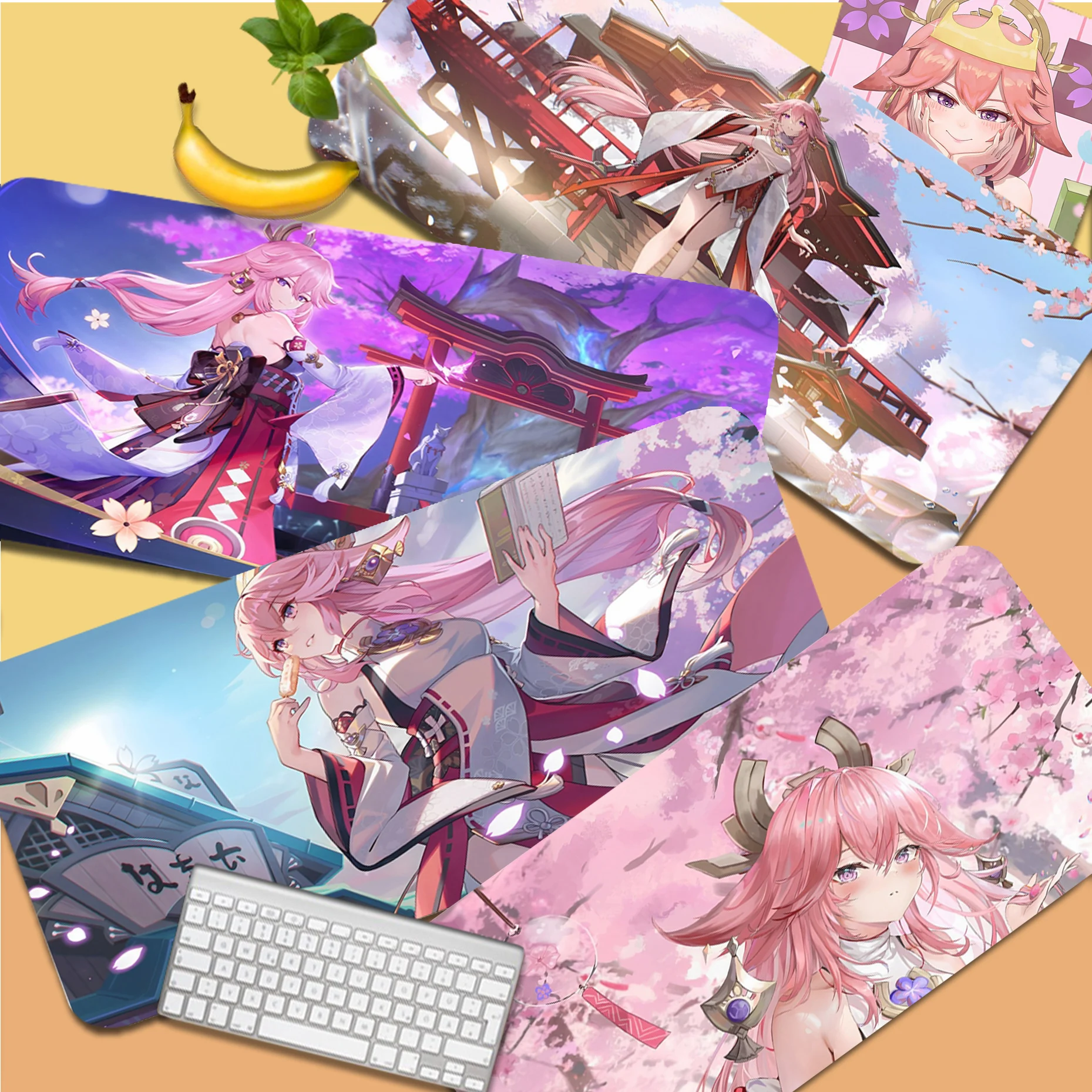 

Yae Miko Genshin Impact Mousepad girl pad Mat Rubber Gaming mousepad Desk Mat Size for large Edge Locking Game Keyboard Pad