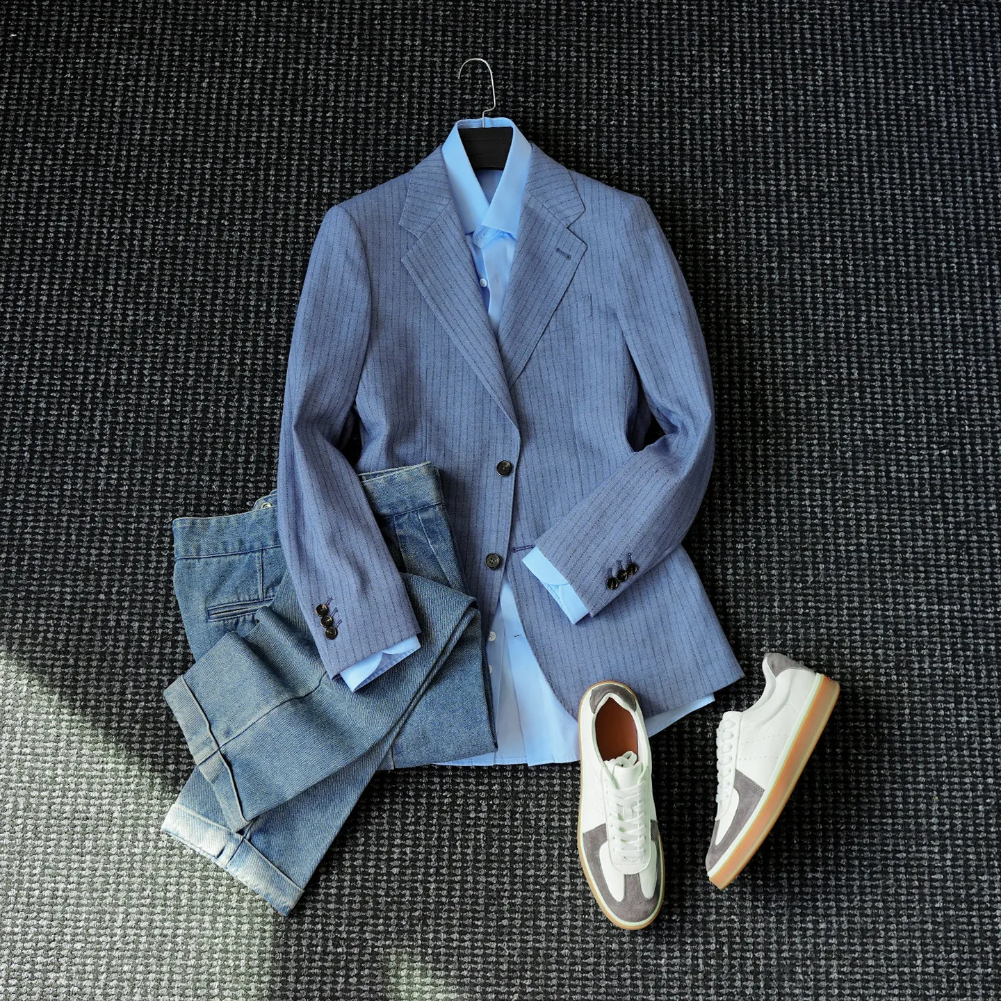 

Fashion classic flat-neck striped suit men's Italian business commuter haute couture blazer