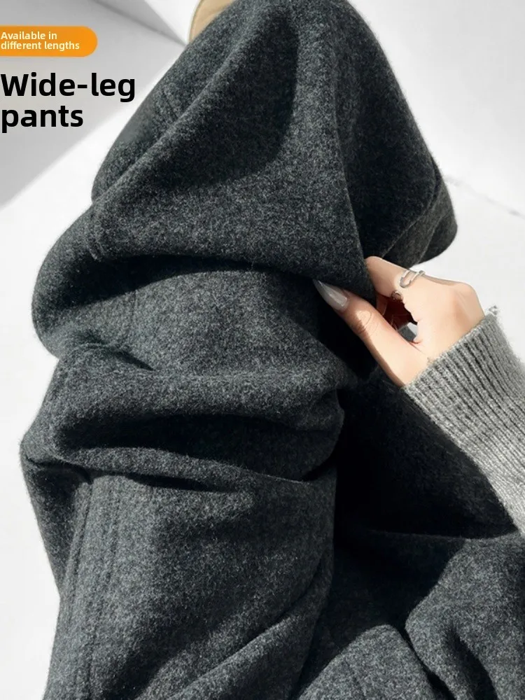 กางเกงขายาวทรงบานเอวสูงสำหรับผู้หญิง ฤดูใบไม้ร่วง ฤดูหนาว ผ้าซับใน ทรงตรง สไตล์เกาหลี แฟชั่นลำลอง