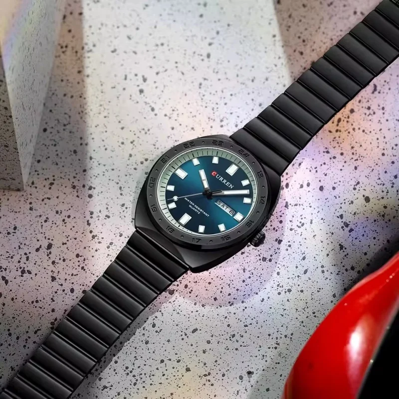 Curren 8473 novo relógio de luxo negócios à prova dwaterproof água relógio masculino luminoso data aço inoxidável quadrado quartzo relógio reloj hombre